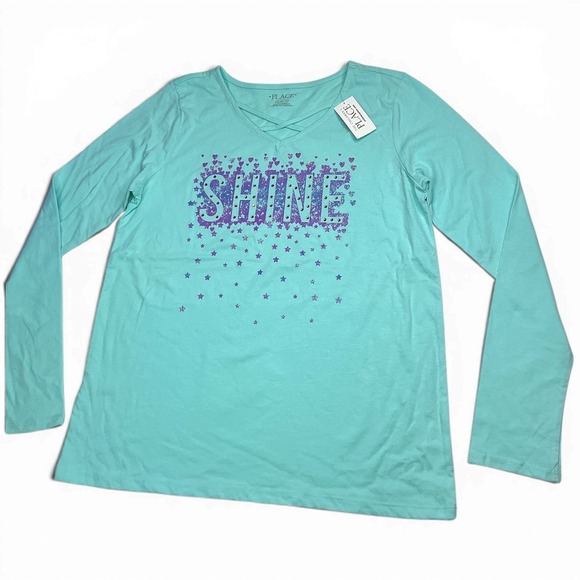 The Children's Place Other - The Children's Place Iced Mint Graphic Tee Kids XL 14 Long Sleeve Shine Glitter